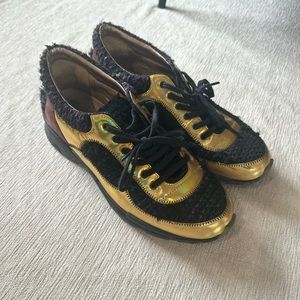 Chanel metallic leather and tweed sneakers - size 38